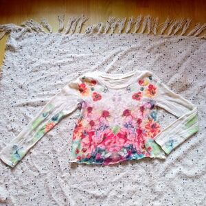 Gaze USA Floral Cropped Knit Long Sleeve Top S/M